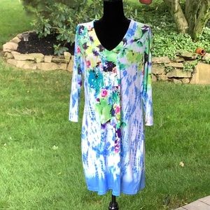 Pleats Collection Watercolor Dress Lg 3/4 Sleeve